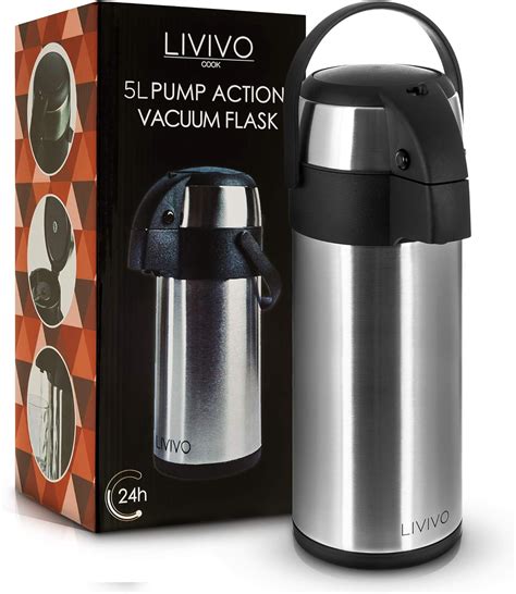 Livivo Pump Action Vacuum Air Pot Flask In Brushed Stainless Steel For