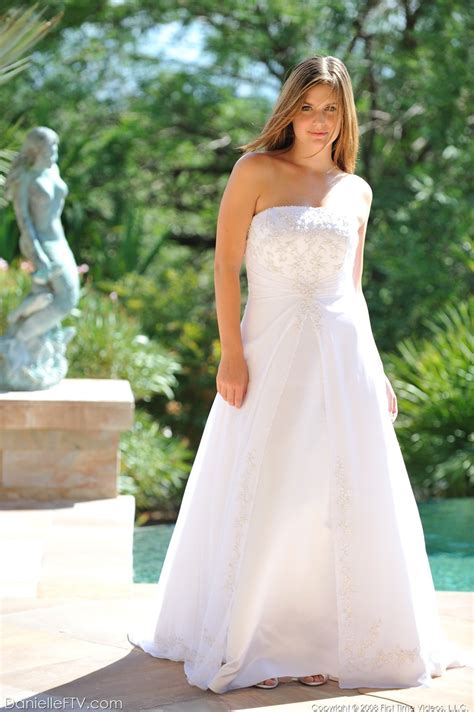 Busty Glamorous Amateur Danielle Models Wedding Gown Indoors By The Pool CoedCherry
