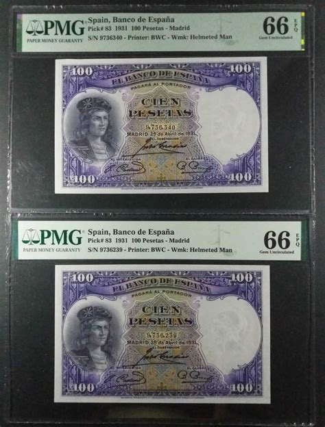 SPAIN 100 PESETAS 1931 BANCO DE ESPA PMG 66 EPQ MA Shops