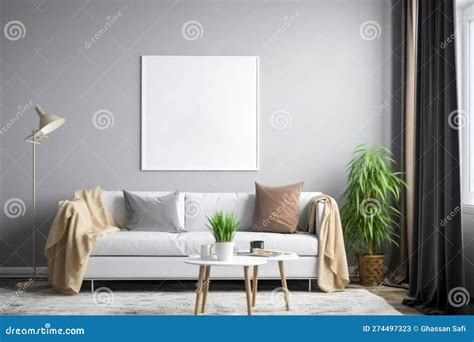 A Modern Living Room with One Square Big Picture Frame Mockup Stock ...