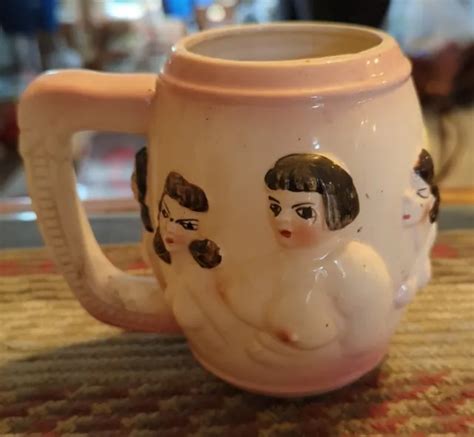 VINTAGE HANDMADE MCM Risque Nude 3D Naked Lady Ceramic Coffee Mug Cup