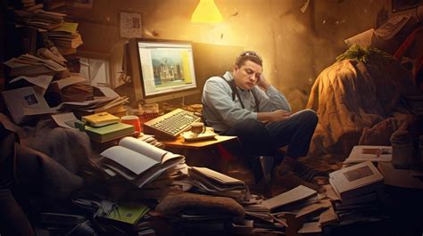 Pessoa Viciada Em Trabalho - Um homem viciado em trabalho sentado em uma mesa e trabalhando em um ...