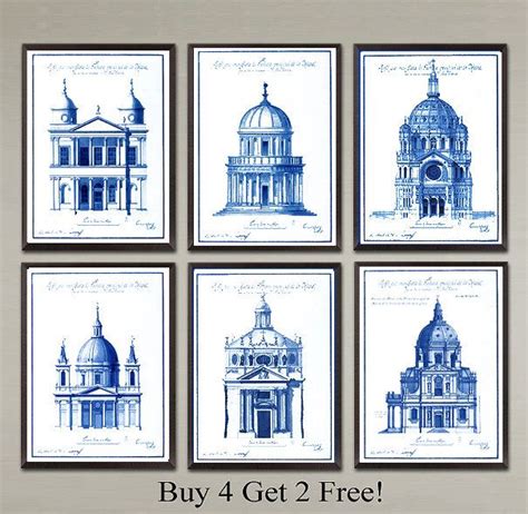 Architecture Prints In Blue Classic Architecture Art All 6 Etsy