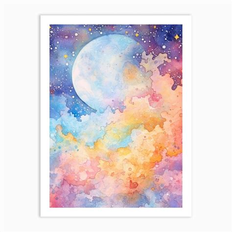 Galaxy With Moon Watercolour Celestial 2 Art Print by Celestial Odyssey ...