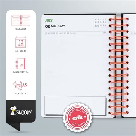 Grupo Erik Agenda Snoopy 2024 Agenda Anual Espiral A5 Ilustraciones