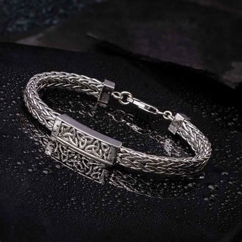 Mens Irish Jewelry Heavy Sterling Silver Celtic Trinity Knot Bracelet