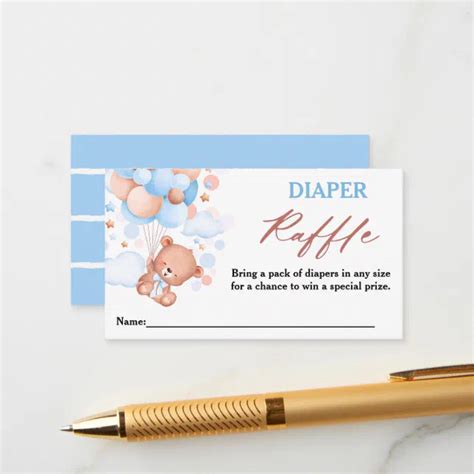 Teddy Bear Hot Air Balloon Blue Diaper Raffle Enclosure Card Zazzle