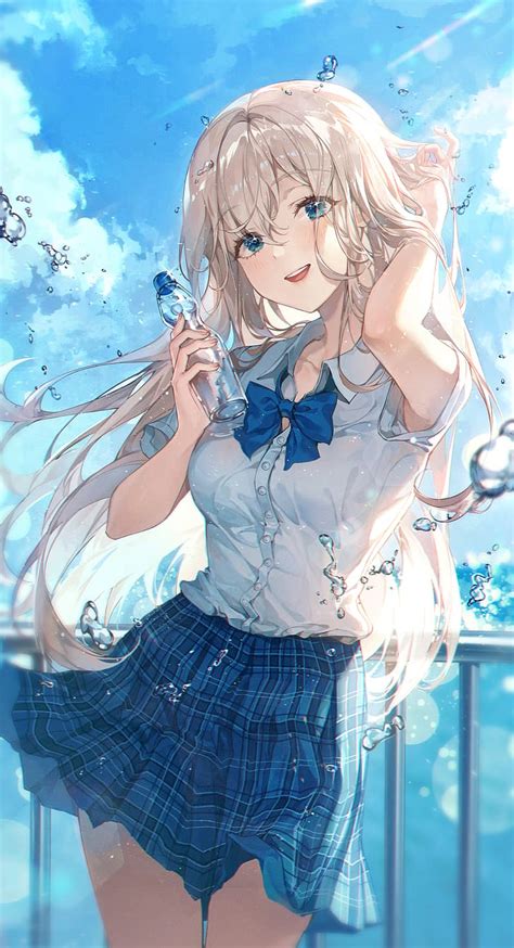 Anime Girls Anime Personnages Originaux Blonde Frange Yeux Bleus