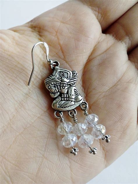 Mayan Silver Earrings Crystal Boho Earrings Silver Earrings Etsy