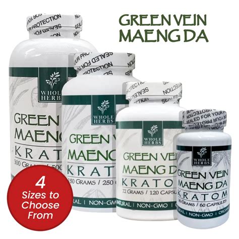 Buy Whole Herbs Green Vein Maeng Da Kratom Capsules KratomGala