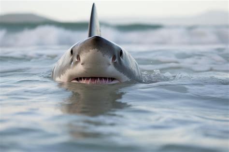 Gran tiburón blanco carcharodon carcharias en la playa ia generativa