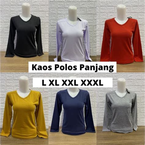 Jual Kaos Polos Lengan Panjang Wanita V Neck L Xl Xxl Xxxl Indonesia