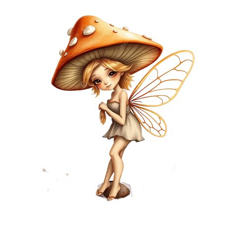 Charming Fairy With Orange Mushroom Hat In Enchanted Forest Setting