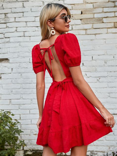 Shein Usa Red Backless Dress Red Summer Dresses Red Dress Short