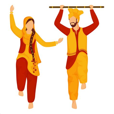 Sikhism Or Punjabi Couple Doing Bhangra Or Folk Dance With Stick On