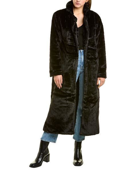 Adrienne Landau Plush Long Coat In Black Modesens