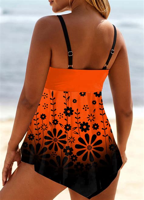 Orange Floral Print Ombre Swimdress Top Usd 3898