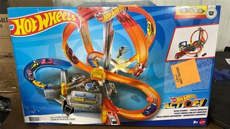 Hot Wheels Track Set With Toy Car Multi Lane Motorized Track With Crash Zones Spin Storm