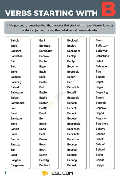 400 Common Verbs That Start With B In English 7ESL