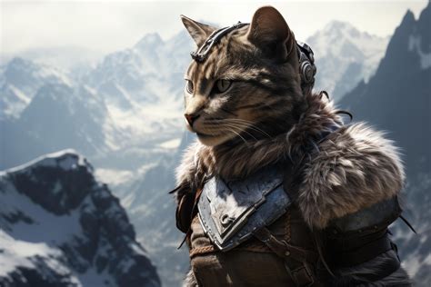 adventurous cat with headphones in snowy mountains 54354931 Stock Photo