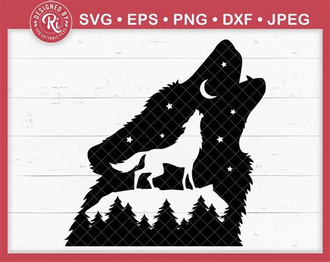 Howling Wolf With Moon And Stars Svg File