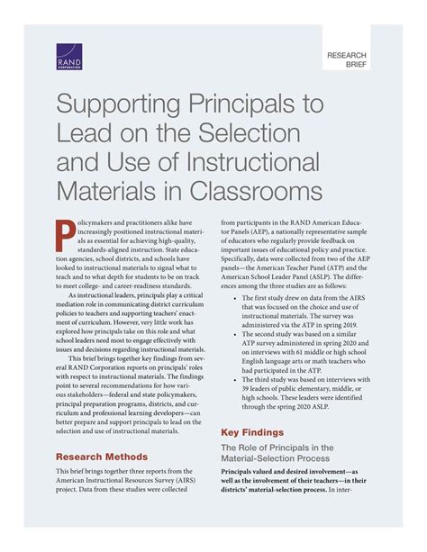 Supporting Principals To Lead On The Selection And Use Of Instructional