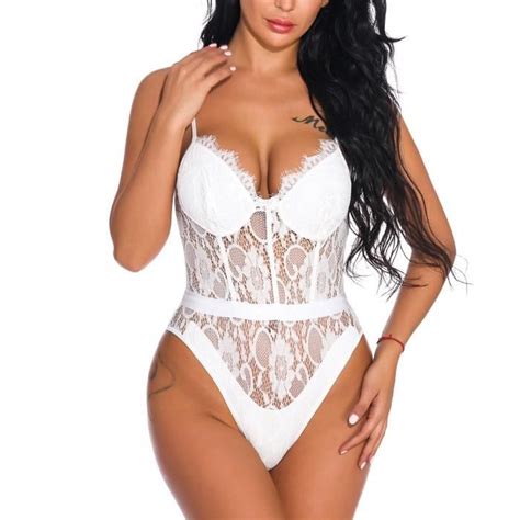 Sous vêtements sexy dentelle perspective évider bandage maison vêtements lingerie sexy Blanc