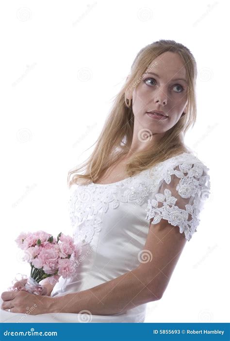 Young Blond In Wedding Dress Stock Image Image Of Beautiful Bouquet 5855693