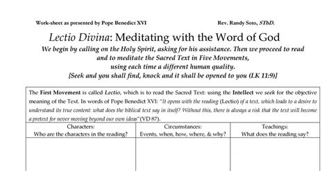 Lectio Divina Worksheet Pdf Printable Pdf Template