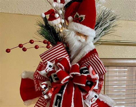 Extra Large Santa Christmas Tree Topper, Large Bow, Christmas Tree Decor, Christmas Bow ...