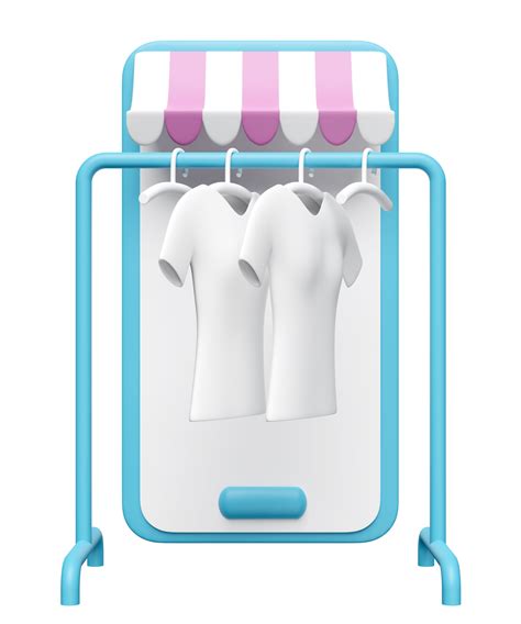 smartphone store front with coat rack, shirt, hanger isolated. online