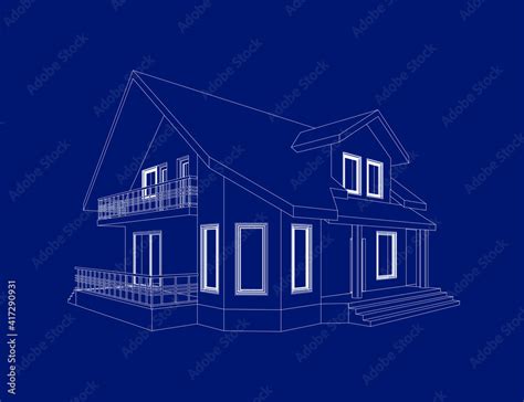 3D suburban house model. Drawing of the modern building. Cottage ...