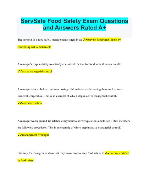 Food Safety Test Questions And Answers E Learning Answers