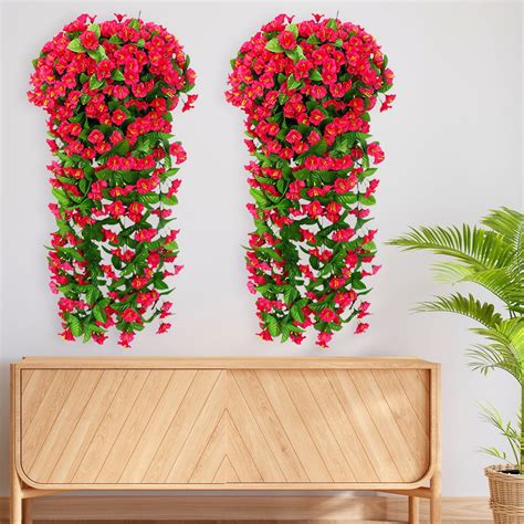 quanjun 33" Artificial Vines Silk Morning Glory Vines,Hanging Plants