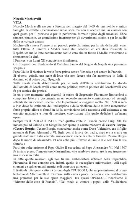 La vita e le opere di Niccolò Machiavelli | Appunti di Italiano | Docsity