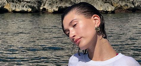 Hailey Bieber Paired Her Tiny String Bikini With A Wet White T Shirt