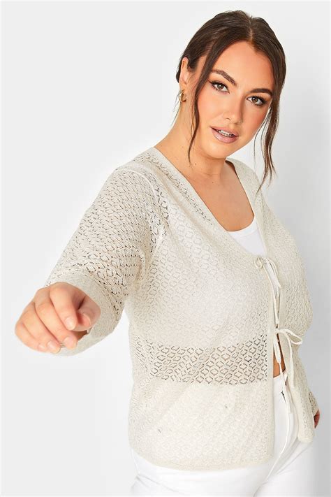 Yours Curve Plus Size Cream Metallic Tie Knot Front Cardigan Yours Clothing