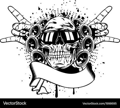 Skull In Sunglasses And Hand Gesture Rock Vector Image