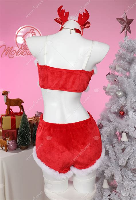 Christmas Sexy Lingerie Set Kawaii Reindeer Style Plush Crop Top Shorts Set Cosplay Top