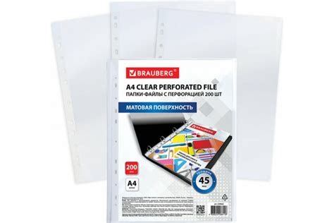Плотные перфорированные матовые папки-файлы BRAUBERG А4, комплект 200 ...