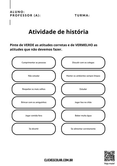 Atividade de História para 3º Ano