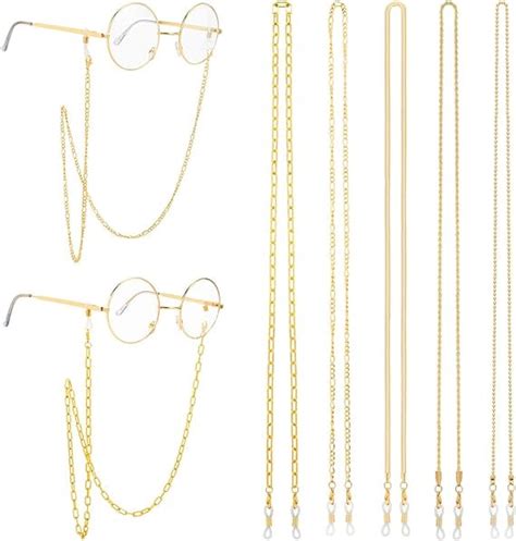 5pcs Gold Eyeglass Chains Eye Glasses String Holders Stylish Sunglasses