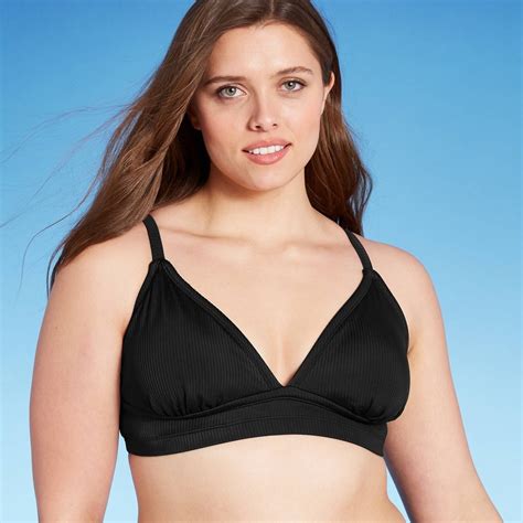 Juniors Plus Size Ribbed Triangle Bikini Top Xhilaration Black W