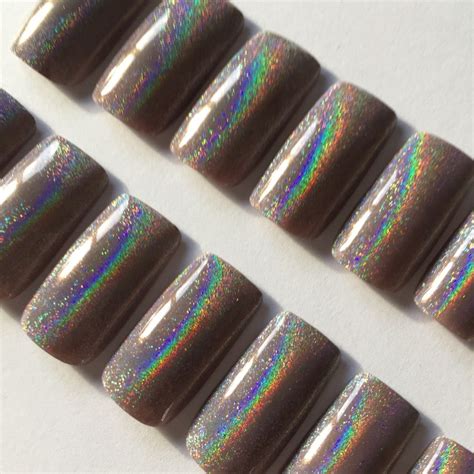 Extra Wide Nude Holographic False Nails Etsy