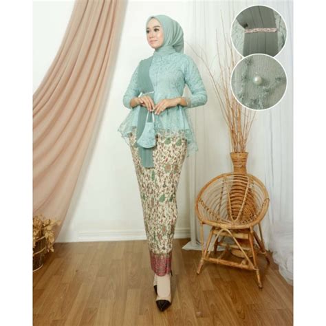 Jual Setelan Kebaya Tunik Aurora Selendang Atasan Kebaya Set Tunik