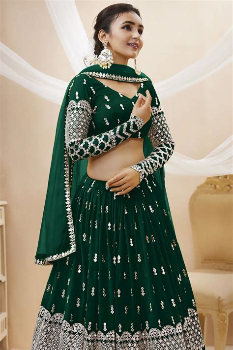 Buy Dark Green Georgette Embroidered Lehenga Set Online Like A Diva