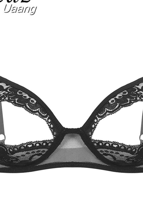 Uaang Womens Lingerie Open Up Bra For Sex Sheer Lace Floral Exotic Bra Costume Nipple Split