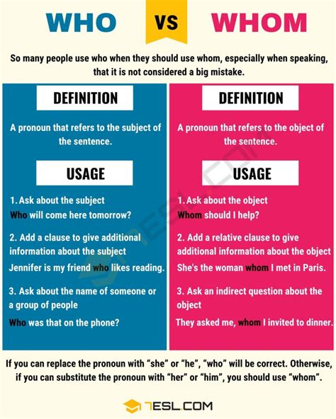 Who Vs Whom When To Use Whom Or Who With Useful Examples • 7esl