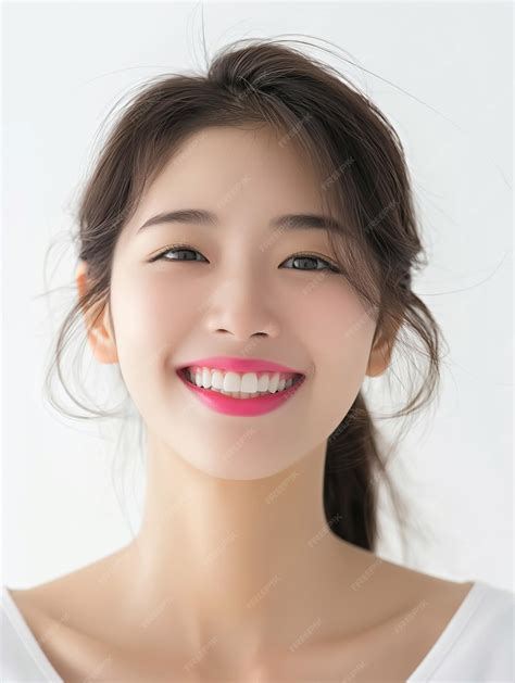 A beautiful young korean model woman smiling with clean teeth used for