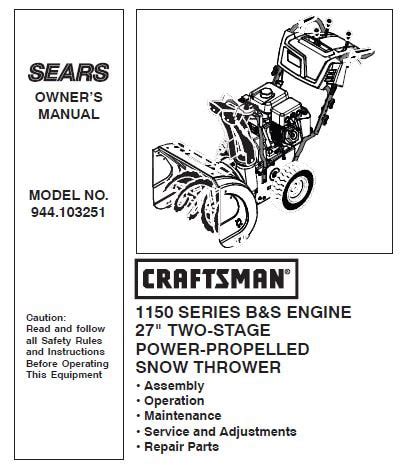 HOT Craftsman Snowblower 944 Parts Manual